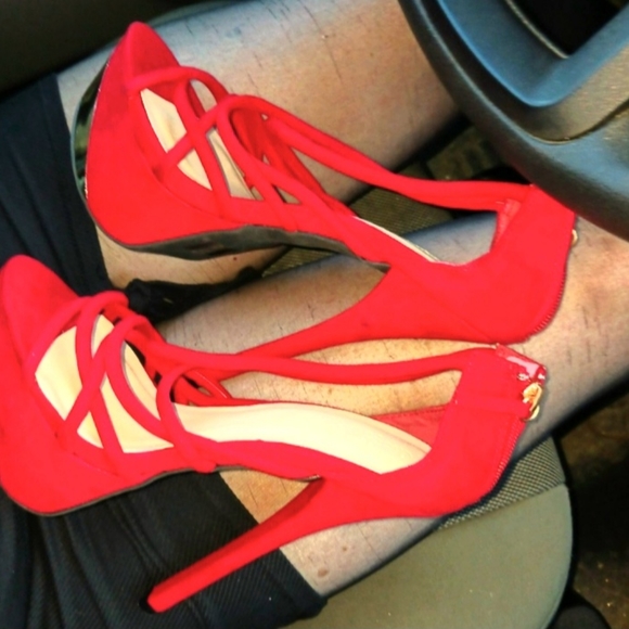 Strappy qupid heels size 10 red - Picture 1 of 4